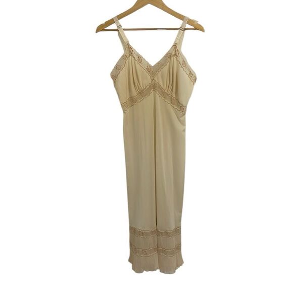 Vintage Nylon Nightgown, aesthetic, Beige, cream, Dress, Slip, Small - Picture 1 of 13